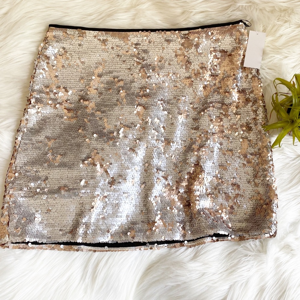 NWT 1.State X Nordstrom Matte Sequin Mini Skirt Gold - Picture 5 of 5